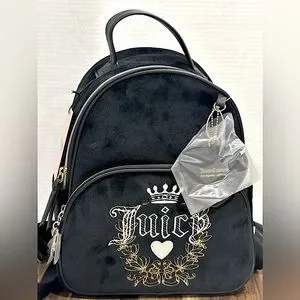 NWT Juicy Couture Black and Pink Backpack Velour with Black & White Heart Juicy Couture | Bags | Low Start Juicy Couture Blush Pink  main image 4